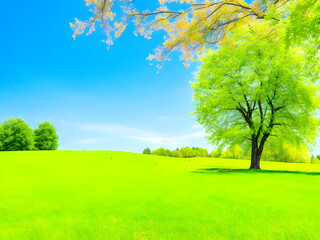 green field and tree