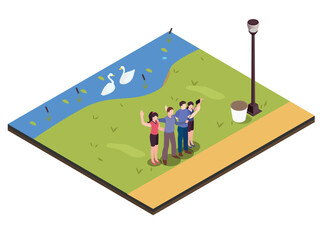 Friends having fun at park isometric 3d vector concept