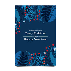 Christmas Holiday Card Design with Leaves and Branches
