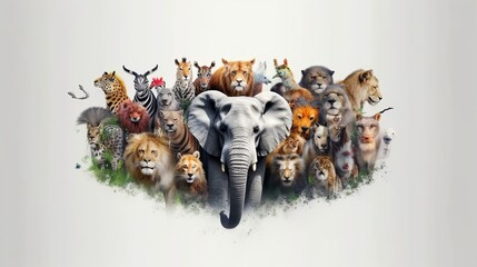 Group of animals, isolated background, Animal conservation concept, Generative ai - obrazy, fototapety, plakaty