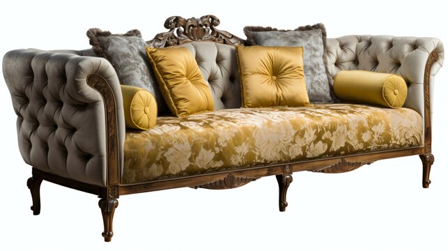 Danim Sofa and Pillows Isolated on White Background.