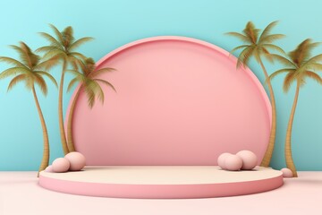 Tropical island with palm trees on the pastel beach