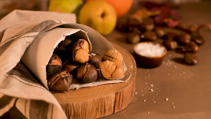 Roasted chestnuts in a paper cone