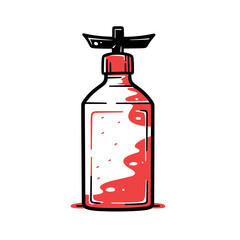 Polish remover bottle vector icon in minimalistic, black and red line work, japan web