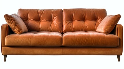 lclay Sofa with Stylish Pillows Isolated on White Background.