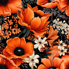 seamless floral background with orange flowers