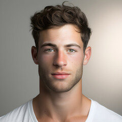 Obraz premium In this timeless portrait, a handsome young man exudes confidence and charm, with an alluring and charismatic presence that is both classic and stylish.