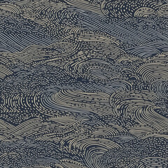 Indigo Stipple Active Waves Seamless Pattern