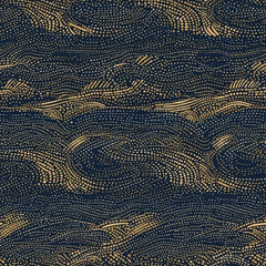 Indigo Stipple Flowing Waves Seamless Pattern