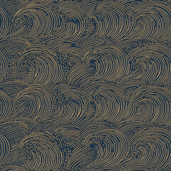 Indigo Stipple Round Waves Seamless Pattern
