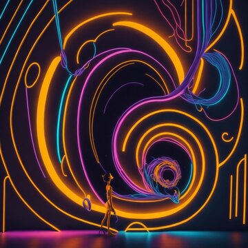 Portal com linhas coloridas, neon 90s moderno