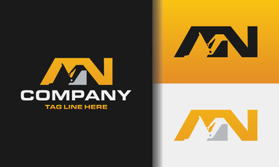 Letter AN bulldozer heavy equipment logo vector. Loader logo vector for construction company. Vehicle equipment template vector illustration for your branding.
