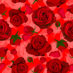 A seamless pattern of Red rose flowers. vector illustration. flower background.
