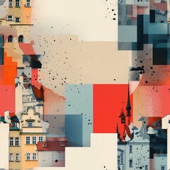 Travel European art collage repeat pattern Czech Prague