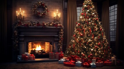 Christmas scene background wallpaper, Beautiful Christmas tree inside home, Christmas tree near...