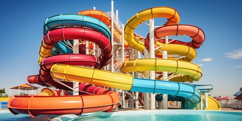 illustration of waterslides at a water park, generative AI