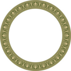 Vector gold and green round classical Greek ornament. European ornament. Border, frame, circle, ring Ancient Greece, Roman Empire..