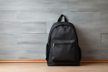 Full Bookbag or Backpack on a Wooden Floor Against a Wall in a Contemporary Home, Generative AI