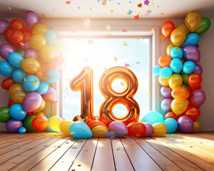 Celebrating 18 Years - Illustrated Number 18 for Birthday Cards