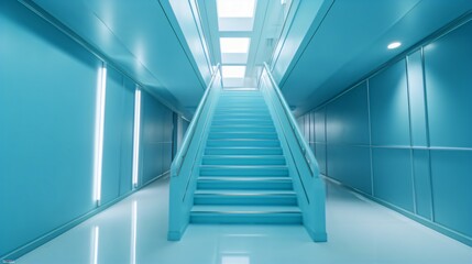 Obraz premium Sky Blue Staircase in a Modern Business Center A Striking Architectural Feature.