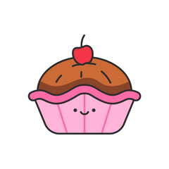 Cake icon in flat style. Cupcake vector illustration on white isolated background. Bakery business concept.