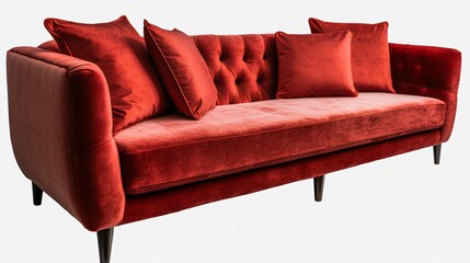 Red Sofa Isolated on White Background.
