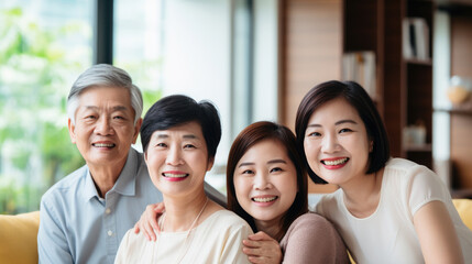 Happy multi-generation Asian family at home. - Powered by Adobe