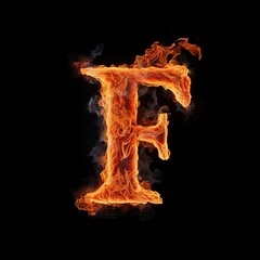 Flaming capital letter F isolated on a black background