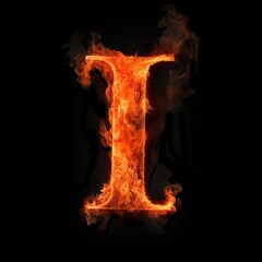 Flaming capital letter I isolated on a black background.