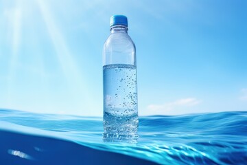 Water Bottle on Aesthetic Scenery, Pure Mineral Water Advertising. Healthy Drink Natural Water