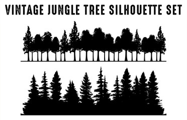 Vintage forest pine trees silhouette vector, Set of Pine tree silhouette forest, pine trees bundle