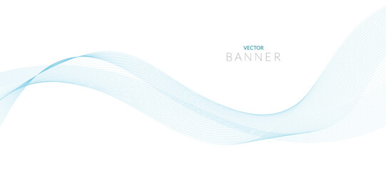 Modern vector banner template with blue wavy lines