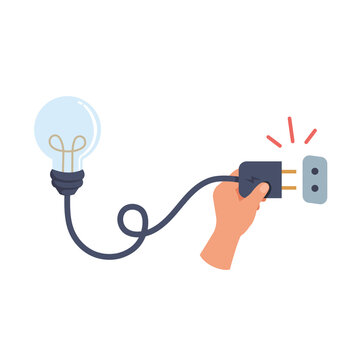 Hand holding electric unplug a cord from an outlet and lighting concept. Saving energy vector.