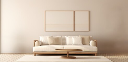 Fototapeta na wymiar Scandinavian style living room. Modern interior with frames on the wall