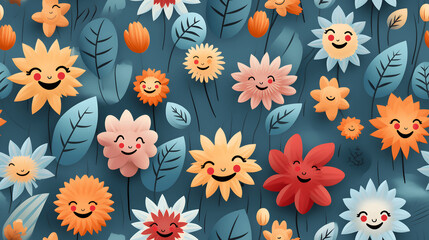 Seamless Cartoon Flowers Pattern