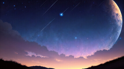 Fototapeta premium Starry Heights: Mountains Kiss the Cosmos at Sunrise