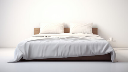 A plain white bedsheet covering a minimalistic bed with no excessive pillows