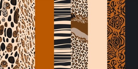 Hand drawn ethnic striped abstract pattern with leopard skin. Collage contemporary print. Fashionable template for design, Generative AI 