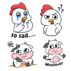 Vector Cute Animal Character Collection Emotes Element Collection Isolated