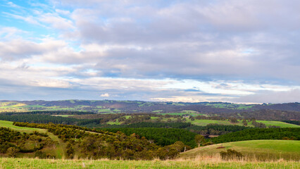 Fototapeta na wymiar Adelaide Hills green panorama during winter season, South Australia