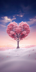 heart tree in the winter