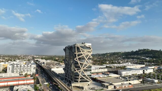 Los Angeles Train Station in Culver City Aerial Shot Back Up Reveal California USA