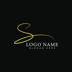 S letter handwritten logo design. Golden color signature s logo icon design 