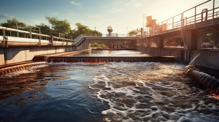 Industrial wastewater treatment plant purifying water before it is discharged, Generative Ai