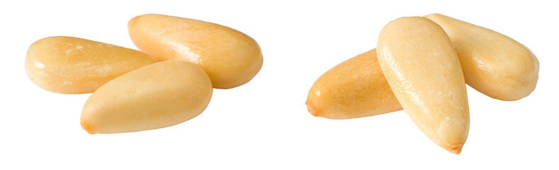 Roasted pine nuts isolated on the white background.