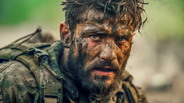 Combat Zone A Soldier Escapes from Enemy in a Forest