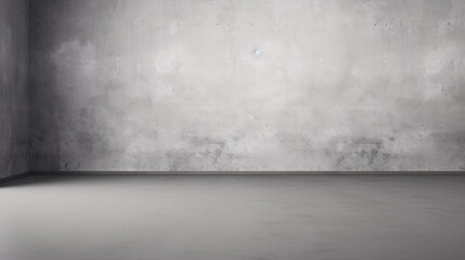 A studio with empty gray wall interiors featuring a concrete backdrop and floor