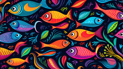 Hand drawn cartoon beautiful abstract fish pattern background material
