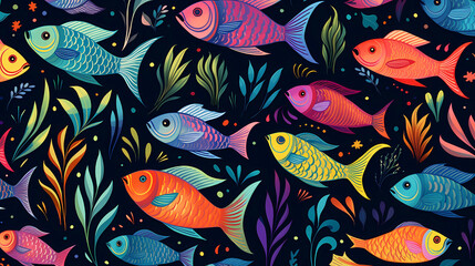 Hand drawn cartoon beautiful abstract fish pattern background material
