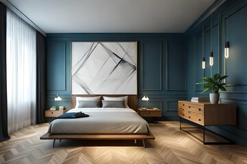Fototapeta na wymiar Interior Bedroom Wall Mockup 3d render
